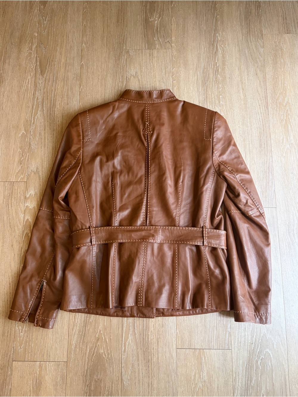 Vintage Worth Brown Genuine Leather Belted Jacket - Picture 7 of 10